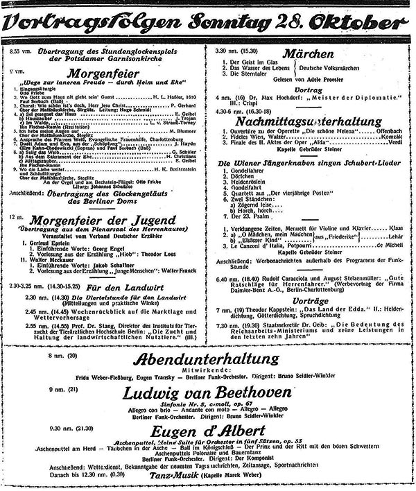 Programm der Funk-Stunde am Sonntag, den 28. Oktober 1928